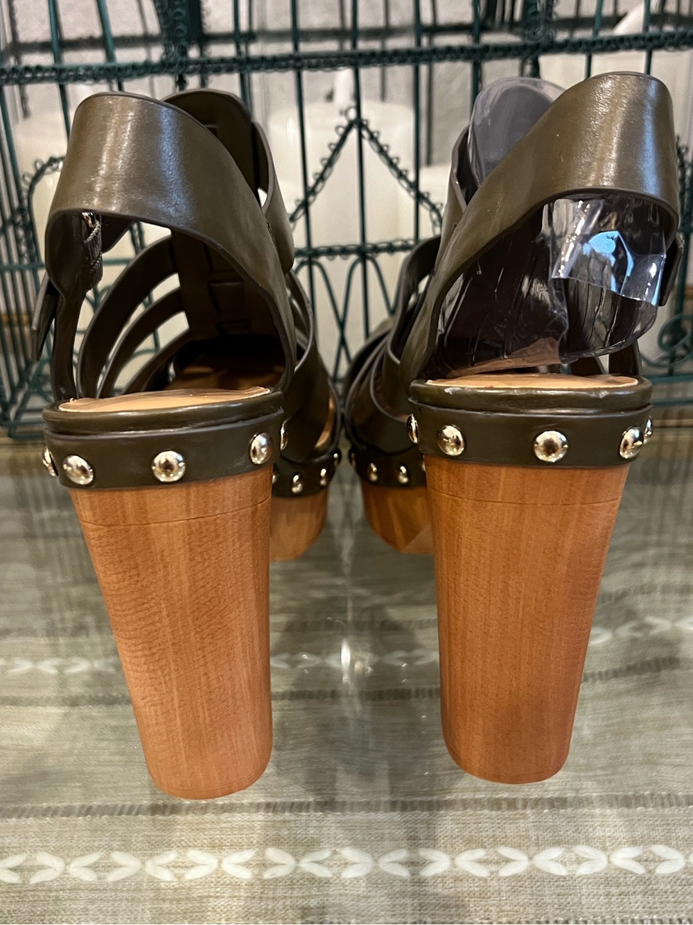 Nine West Olive Leather Woven Slingback Clogs - Picture 4 of 6